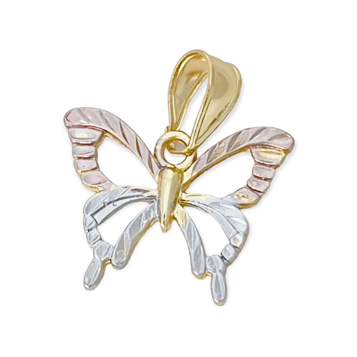 Three tones diamond cut butterfly pendant in 18k of gold layering charms & pendants