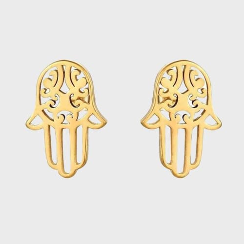 Tiny hamsa hand gold plated studs earrings earrings