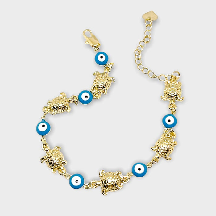 Turtle blue evil eye bracelet 18k of gold plated bracelet