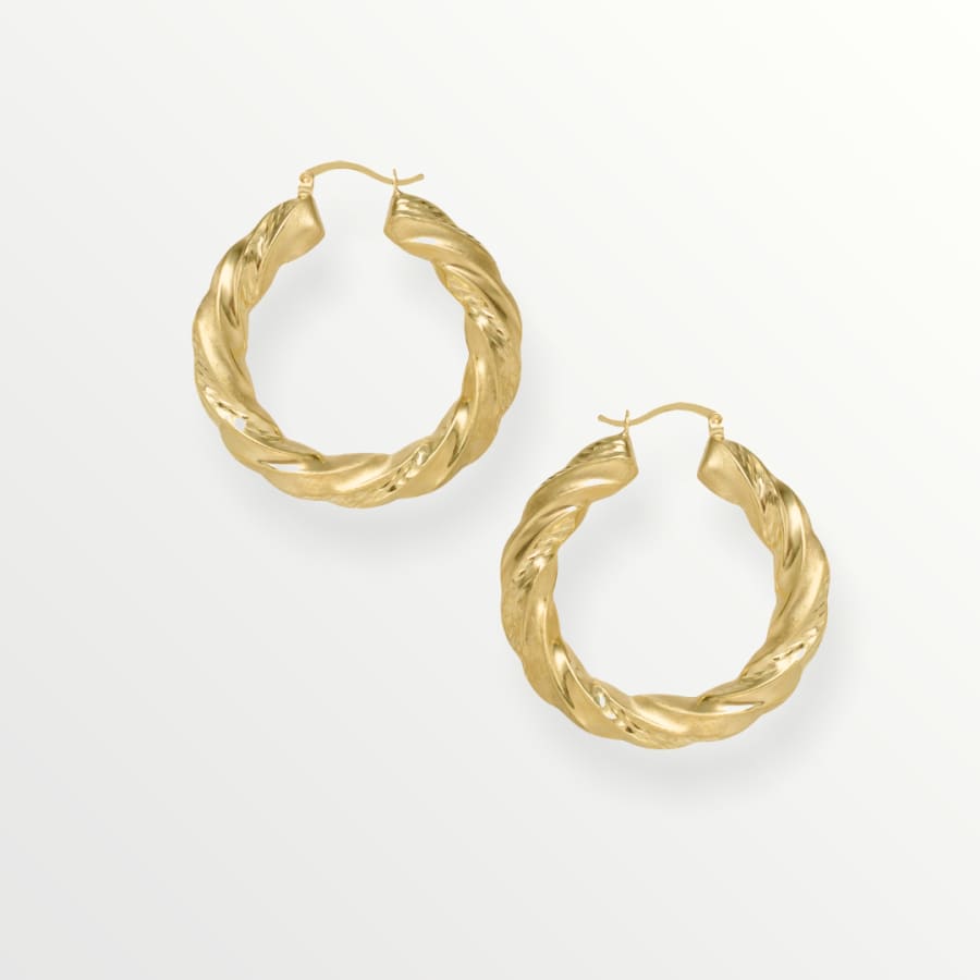 Twisted diamond cut midi hoops in 18k of gold plated earrings